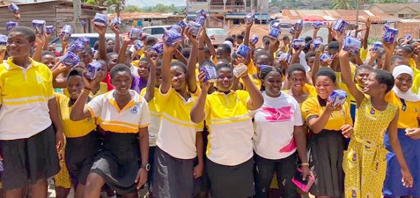 Some of the beneficiaries displaying their sanitary towels